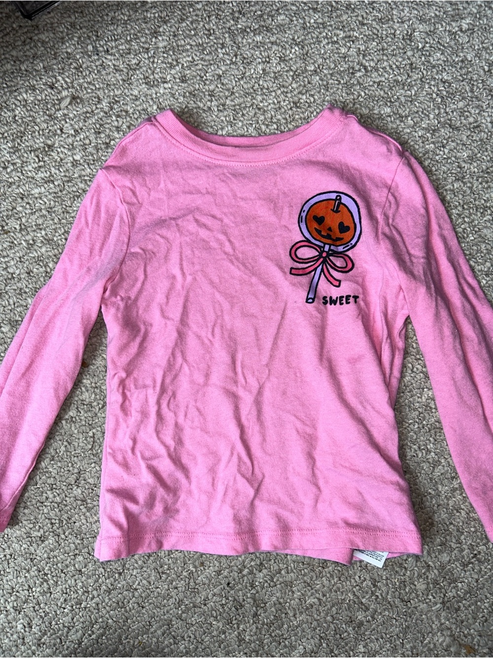 Old Navy Pink Long-Sleeve Tee with Halloween Lollipop Graphic